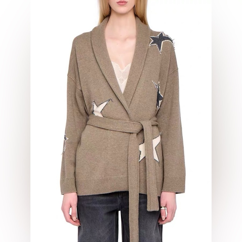 Zadig & Voltaire Alpa Outline Stars Wool Cashmere Cardigan - Picture 4 of 11